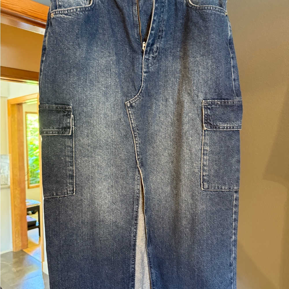 Blue Skirt with Cargo Style and Faded Denim Look